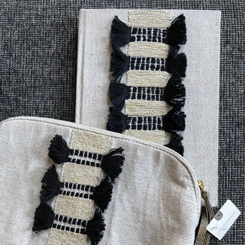 Anthropologie ivory journal + zipper bag